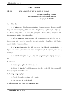 Giáo án Đại số lớp 10 - Tiết 31 - Bài 1: Phương Trình Đường Thẳng