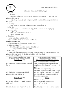 Giáo án Đại số lớp 10 - Tiết 41: Dấu của tam thức bậc hai