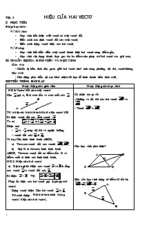 Giáo án Đại số lớp 10 - Tiết 5: Hiệu của hai vectơ