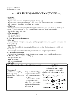 Giáo Án Đại Số Lớp 10 - Tiết 56: Giá Trị Lượng Giác Của Một Cung (tiếp)