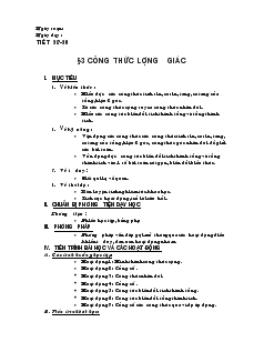 Giáo án Đại số lớp 10 - Tiết 58-59: Công Thức Lượng Giác