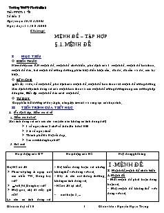 Giáo án Hình học 10 - Chương I: Mệnh đề, tập hợp