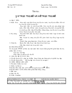 Giáo án Hình học 10 - Tiết 10: Trục toạ độ và hệ trục toạ độ