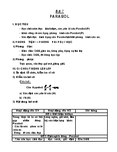 Giáo án Hình học lớp 10 - Bài 7: Parabol