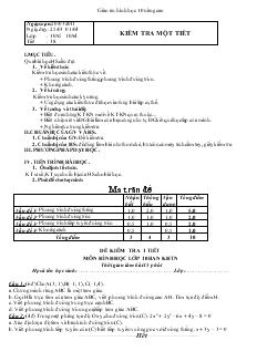 Giáo án Hình học lớp 10 - Học kỳ II - Tiết 38: Kiểm tra một tiết