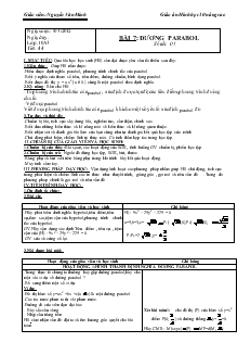 Giáo án Hình học lớp 10 - Học kỳ II - Tiết 44 - Bài 7: Đương parabol
