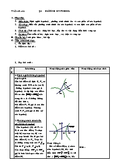 Giáo án Hình học lớp 10 nâng cao - Tiết 40- 41 Bài 6: Đường Hypebol
