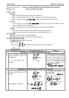 Giáo án Hình học lớp 10 nâng cao - Tiết 41 - Bài 6: Đường Parabol