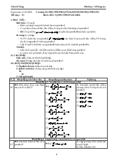 Giáo án Hình học lớp 10 nâng cao - Tiết 43 - Bài 6: Bài Tập Đường Parabol