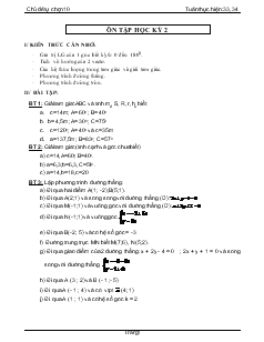 Giáo án Hình học lớp 10 - Ôn tập học kỳ 2