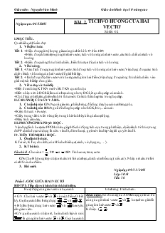 Giáo án Hình học lớp 10 - Tiết 16, 17 - Bài 2: Tích vô hướng của hai vectơ