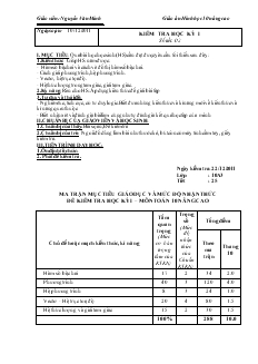 Giáo án Hình học lớp 10 - Tiết 25: Kiểm tra học kỳ I