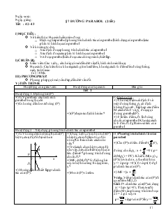 Giáo án Hình học lớp 10 - Tiết 42, 43 - Bài 7: Đường parabol (2 tiết)