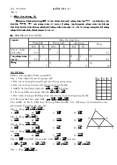 Giáo án Hình học lớp 10 - Tiết 9: Kiểm tra 45 phút