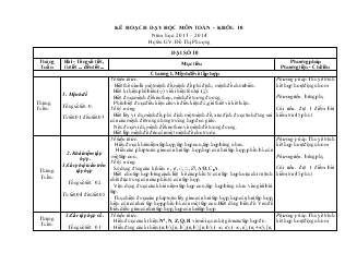 Kế hoạch dạy học môn Toán - Khối: 10 năm học 2013 – 2014