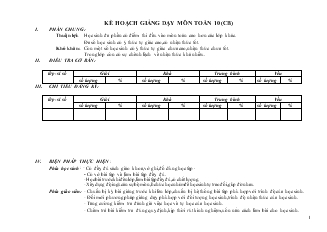 Kế hoạch giảng dạy môn Toán 10 (cở bản)