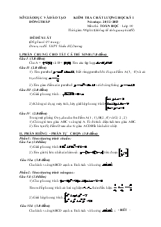 Kiểm tra chất lượng học kỳ 1 năm học: 2012-2013 môn thi: toán học - lớp 10 thời gian: 90 phút