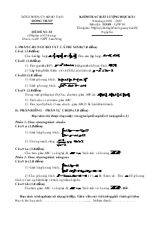 Kiểm tra chất lượng học kỳ 1 năm học: 2012 – 2013 môn thi: toán – lớp 10 (tiết 4)