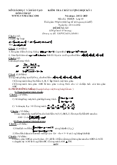 Kiểm tra chất lượng học kỳ I năm học: 2012-2013 môn thi: toán- lớp 10 (tiết 10)