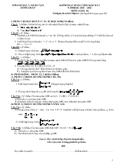 Kiểm tra chất lượng kọc kỳ I năm học 2011 – 2012 môn: toán 10