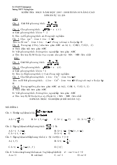 Kiểm tra học kì II năm học 2007- 2008 toán10 nâng cao