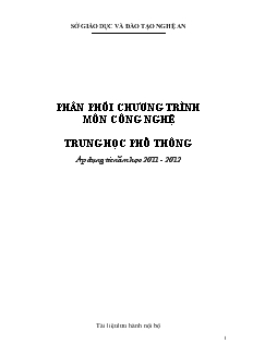 Phân phối chương trình môn Công nghệ trung học phổ thông áp dụng từ năm học 2011 - 2012