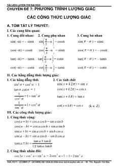 Chuyên đề 7: Phương trình lượng giác các công thức lượng giác