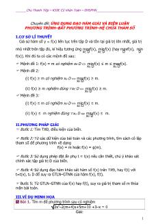 Chuyên đề: Ứng dụng đạo hàm giải và biện luận phương trình–bất phương trình–hệ chứa tham số