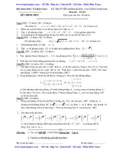Đề 1 Kỳ thi tuyển sinh đại học, cao Đẳng năm 2002 Môn thi: toán Đề chính thức (Thời gian làm bài: 180 phút)