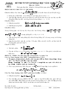Đề 1 thi tuyển sinh đại học năm 2008 môn thi: toán thời gian làm bài: 180 phút, không kể thời gian phát đề