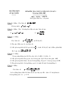 Đề kiểm tra chất lượng 8 tuần kỳ I năm học 2006-2007 môn : toán lớp 12 thời gian làm bài: 120 phút