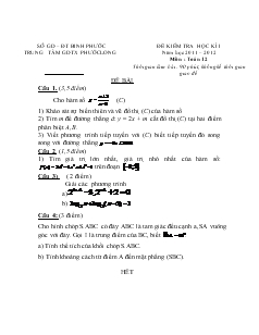 Đề kiểm tra học kì I năm học 2011 – 2012 môn : toán 12 thời gian làm bài : 90 phút, không kể thời gian giao đề