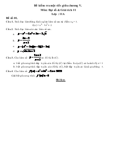 Đề kiểm tra một tiết giữa chương V môn: đại số và giải tích 11