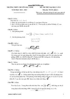 Đềthi thử đại học lần I môn thi: toán, khối a thời gian: 180 phút không kể thời gian phát đề
