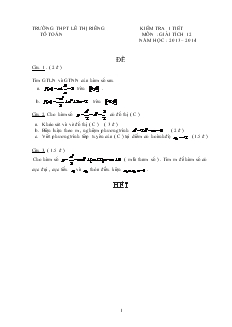 Giáo án Đề 1 Kiểm tra 1 tiết môn : giải tích 12 năm học : 2013 – 2014