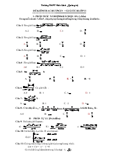 Giáo án Đề 1 kiểm tra chương IV- Giải tích lớp 11