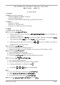 Giáo án Đề cương ôn tập học kì I ( năm học : 2011-2012) môn toán – khối 12