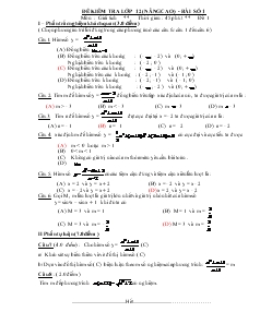 Giáo án Đề kiểm tra lớp 12 (nâng cao) - Bài số 1 môn : giải tích thời gian : 45 phút đề 1