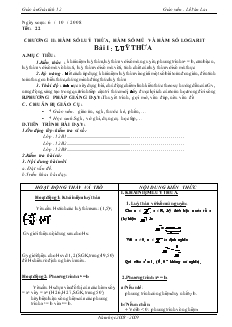 Giáo án Giải tích 12 - Bài 1: Lũy thừa - Lê Văn Lai