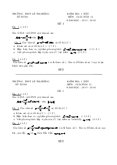 Giáo án Kiểm tra 1 tiết môn : giải tích 12 năm học : 2013 – 2014