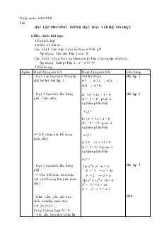 Giáo án lớp 12 môn đại số - Bài tập phương trình bậc hai với hệ số thực