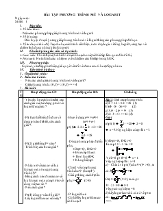 Giáo án lớp 12 môn đại số - Bài tập phương trình mũ và logarit