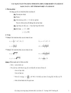 Giáo án lớp 12 môn Đại số - Các dạng toán ứng dụng tínhđồng biến, nghịch biến của hàm số dạng toán 1: xét tính đơn điệu của hàm số