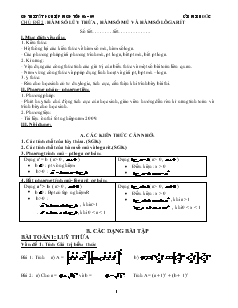 Giáo án lớp 12 môn đại số - Chủ đề 2 : Hàm số lũy thừa , hàm số mũ và hàm số lôgarít