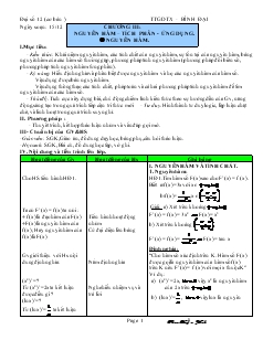 Giáo án lớp 12 môn Đại số - Chương 03: Nguyên hàm – tích phân - Ứng dụng