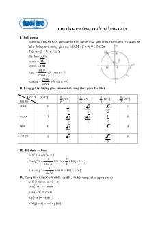 Giáo án lớp 12 môn Đại số - Chương 1: Công thức lượng giác