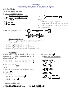 Giáo án lớp 12 môn Đại số - Chương 2: Hàm số lũy thừa, hàm số mũ, hàm số lôgarit