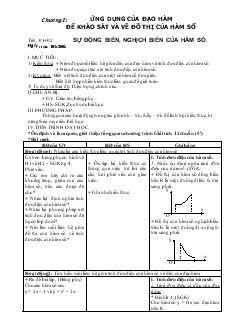 Giáo án lớp 12 môn đại số - Chương I: Ứng dụng của đạo hàm để khảo sát và vẽ đồ thị của hàm số