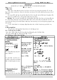Giáo án lớp 12 môn Đại số - Chương II: Hàm số luỹ thừa, hàm số mũ và hàm số logarit