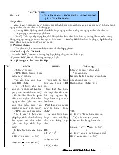 Giáo án lớp 12 môn đại số - Chương III: Nguyên hàm – tích phân - Ứng dụng